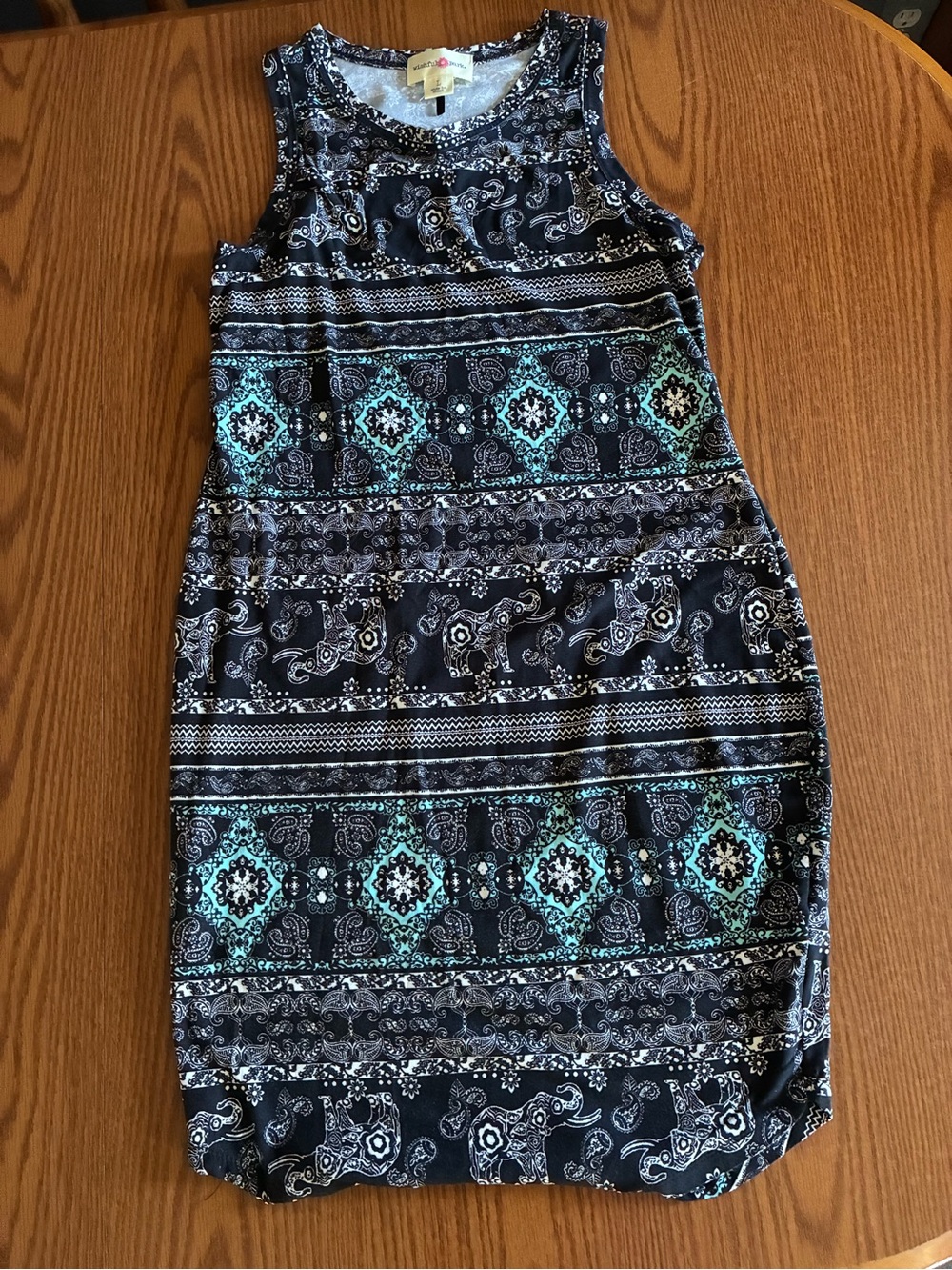 Wishful Park Black and Teal Patterned Girls' Casual Dress